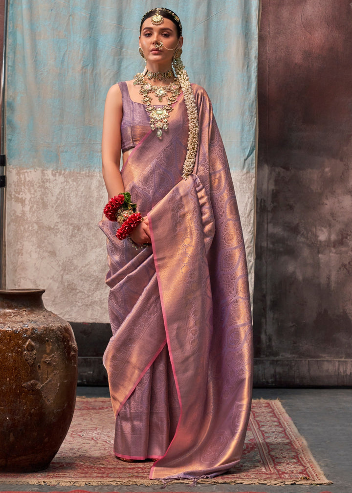 Purpleish Handloom Weaving Silk Saree