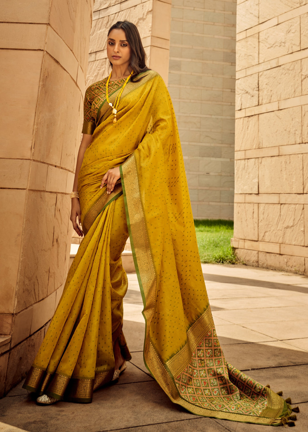 Mustard Handloom Weaving Silk Saree