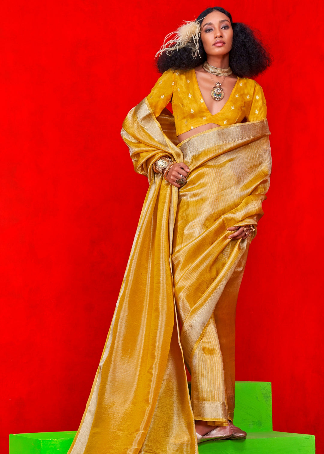 Mustard Pure Viscose Zari Tissue Saree