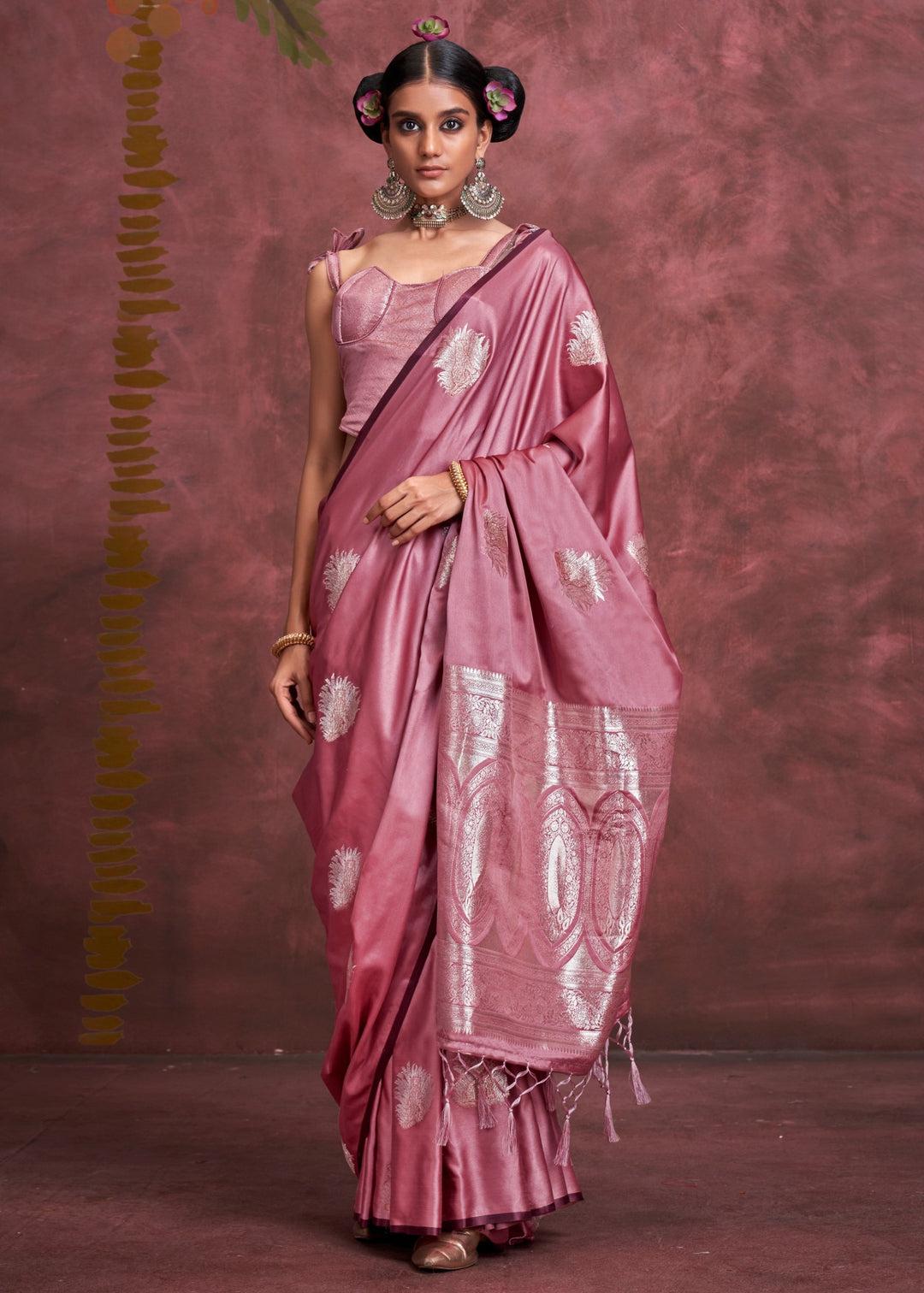 Wild Orchid Handloom Weaving Satin - Banarasi Zari Saree