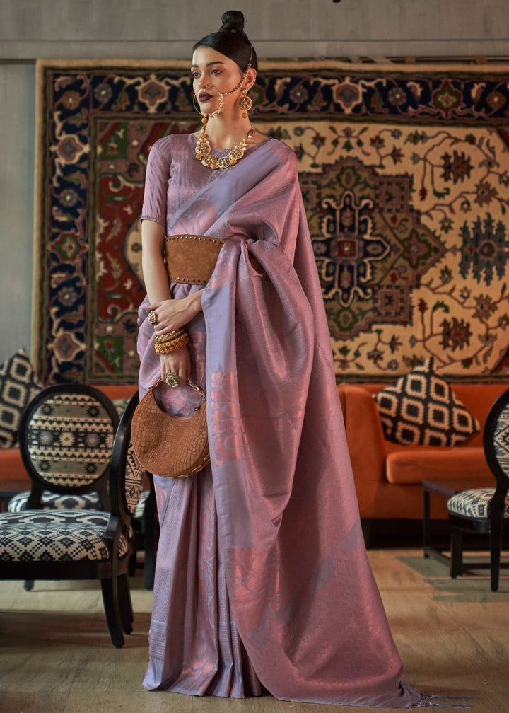 Lavender Copper Zari Handloom Weaving Saree