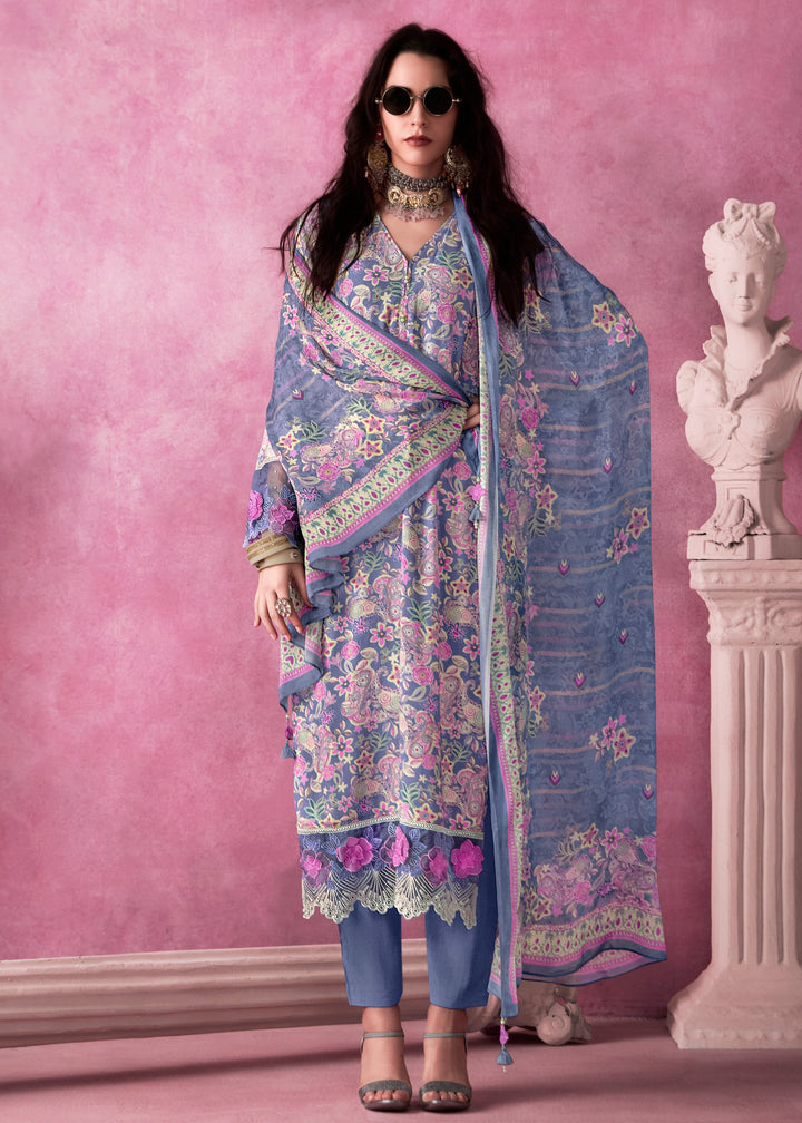 Light Voilet Pure Muslin Salwar Suit