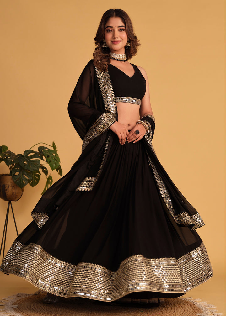 Onyx Black Georgette Lehenga Choli With Sequins Zari Embroidered Work : Top Pick