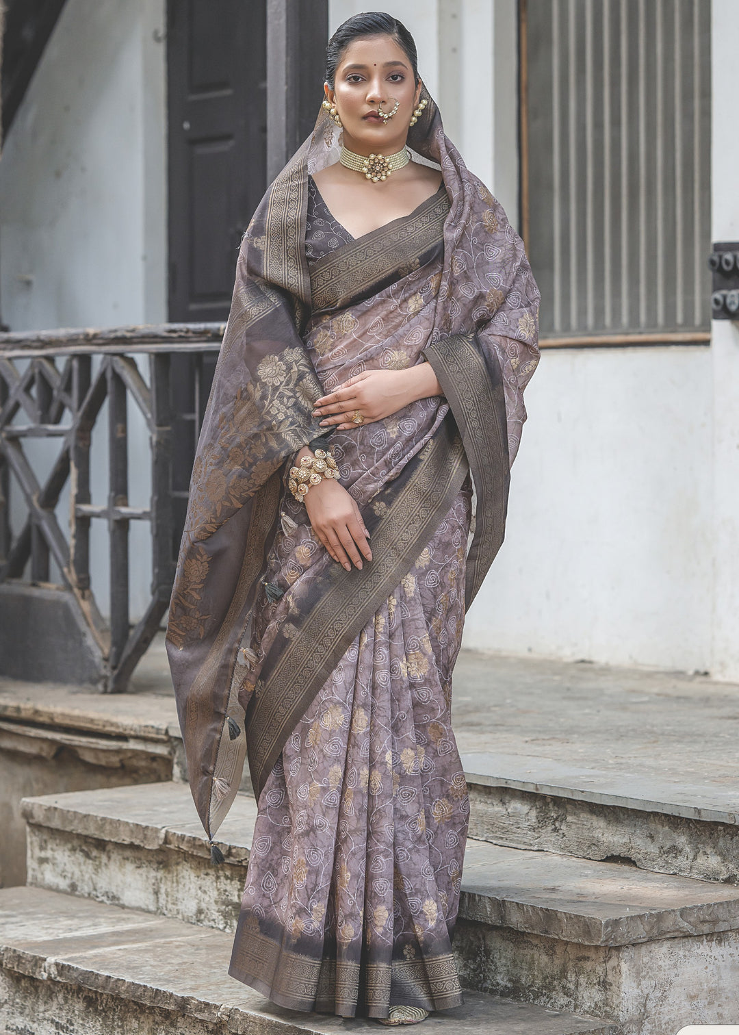 Faded Purple Woven Silk Saree