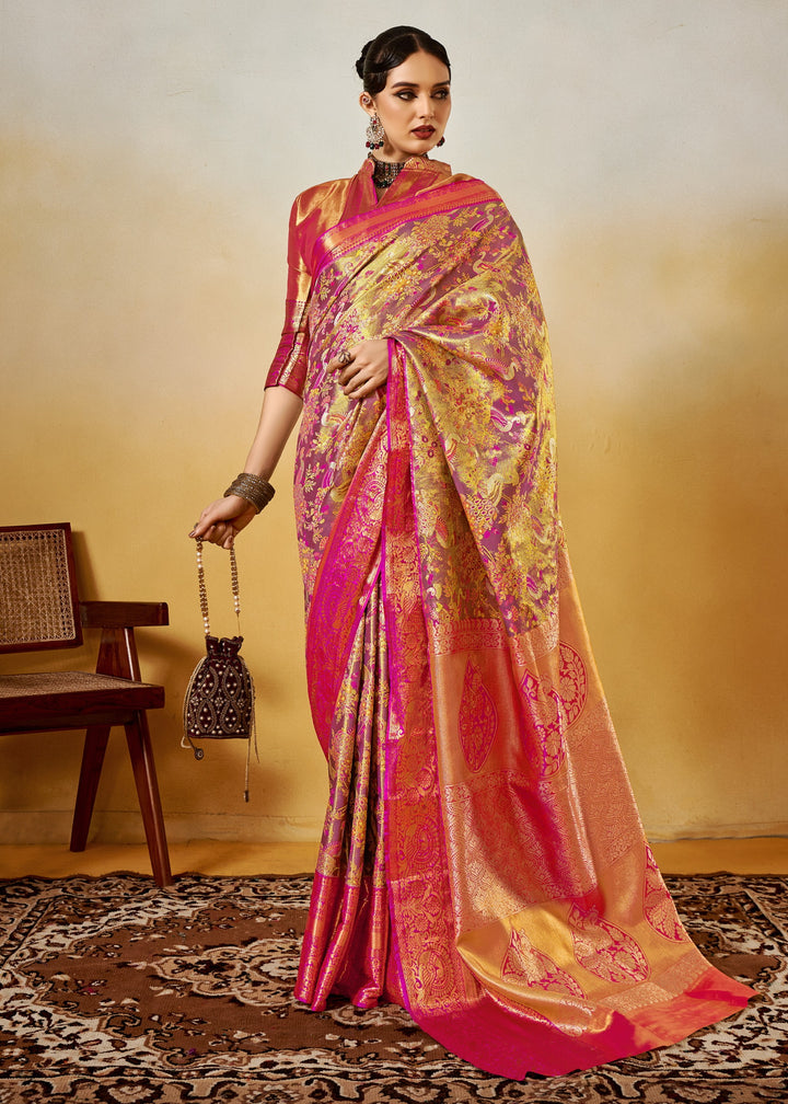 Pink and Orange Handloom Dharamavaram Silk Saree