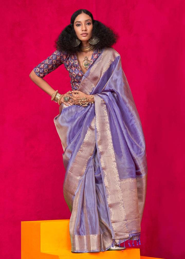 Amethyst Purple Zari Tissue Silk Saree With Weaving Border