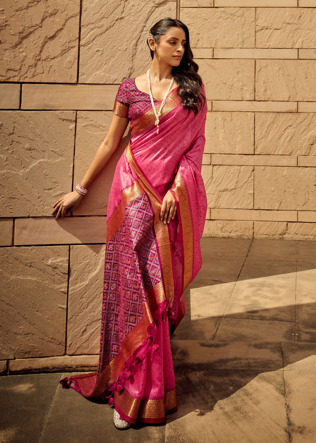 Pink Handloom Weaving Silk Saree