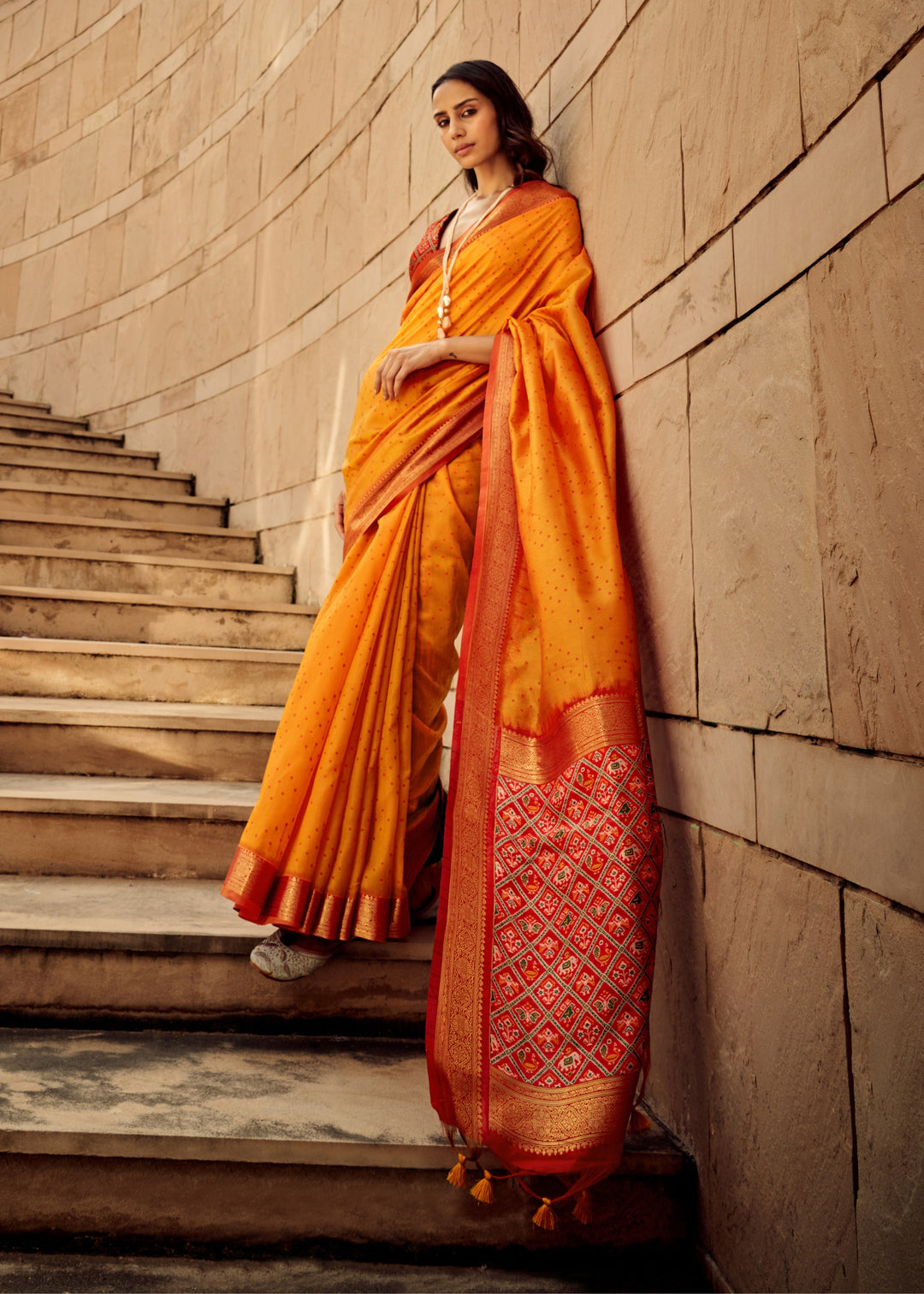 Orange Handloom Weaving Silk Saree