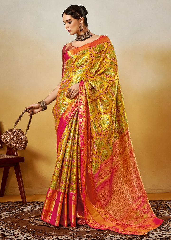 Yellow and Orange Handloom Dharamavaram Silk Saree