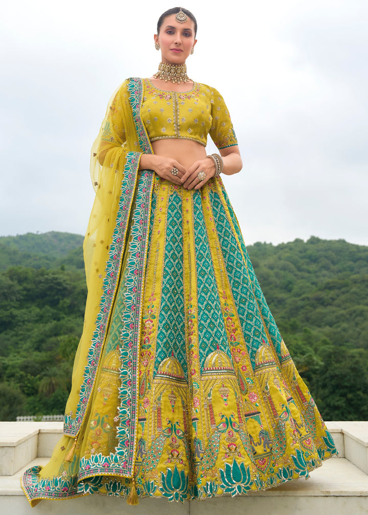 Pear Green Banarasi Silk Lehenga With Heavy Embroidery Work