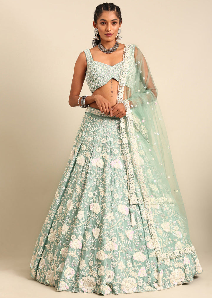 Emerald Green Georgette lehenga Choli with Sequins & Zarkan Embroidery