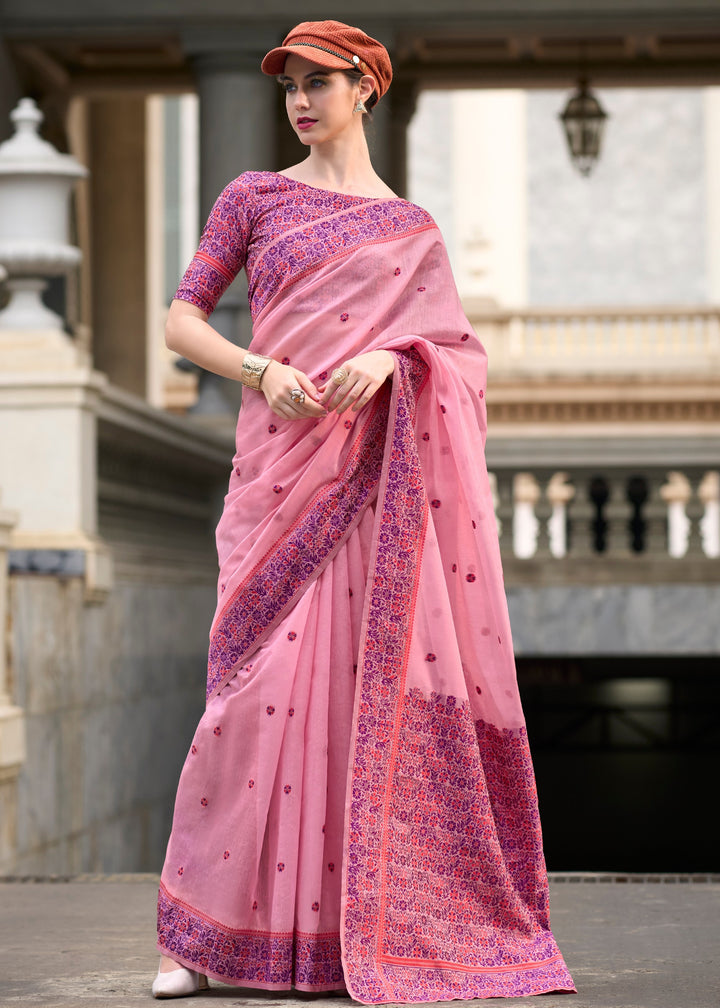 Bubble Gum Pink Soft Linen Cotton Silk Saree