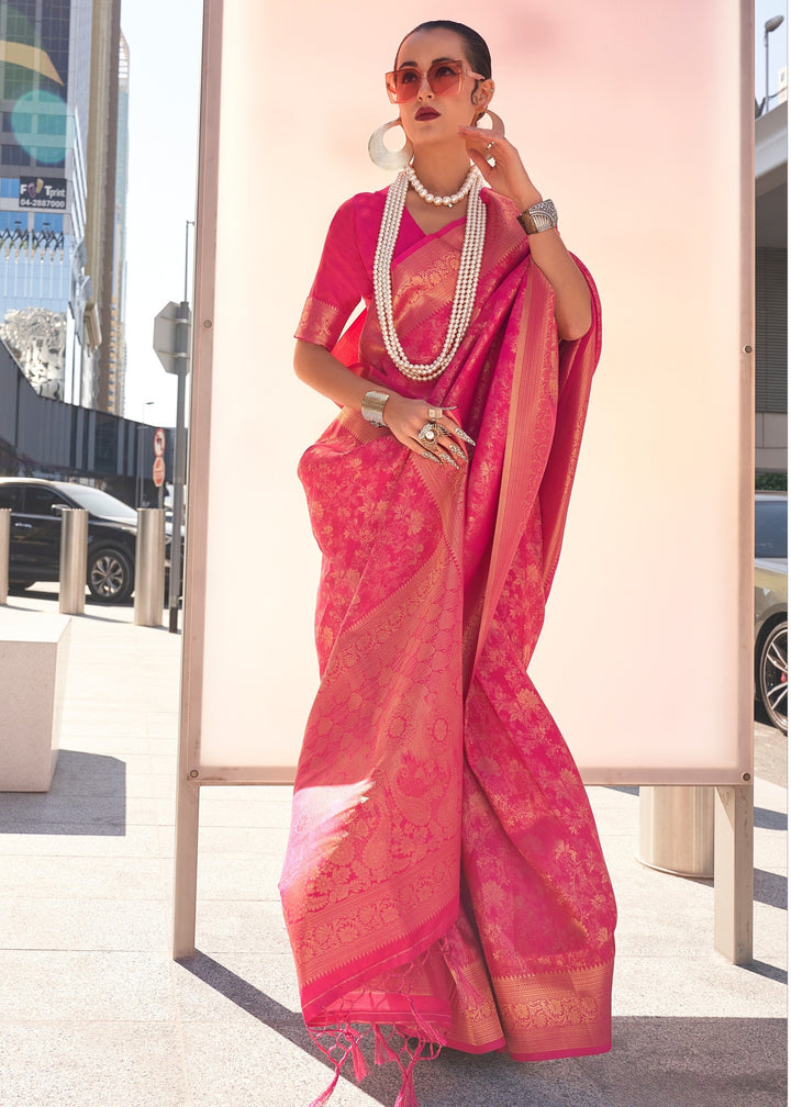 Barbie Pink Handloom Weaving Saree