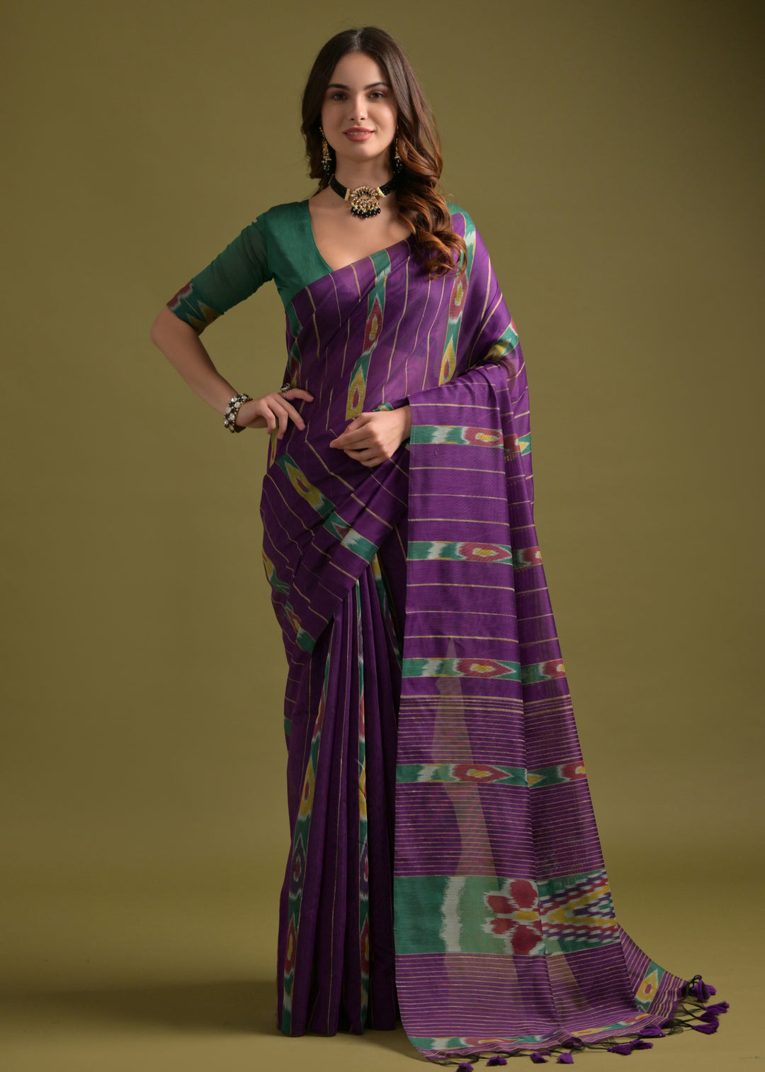 True Purple Soft Ikkat Cotton Printed Saree