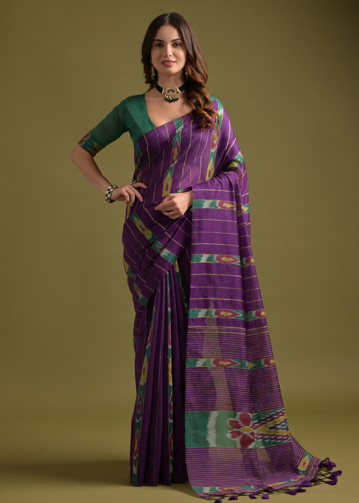 True Purple Soft Ikkat Cotton Printed Saree