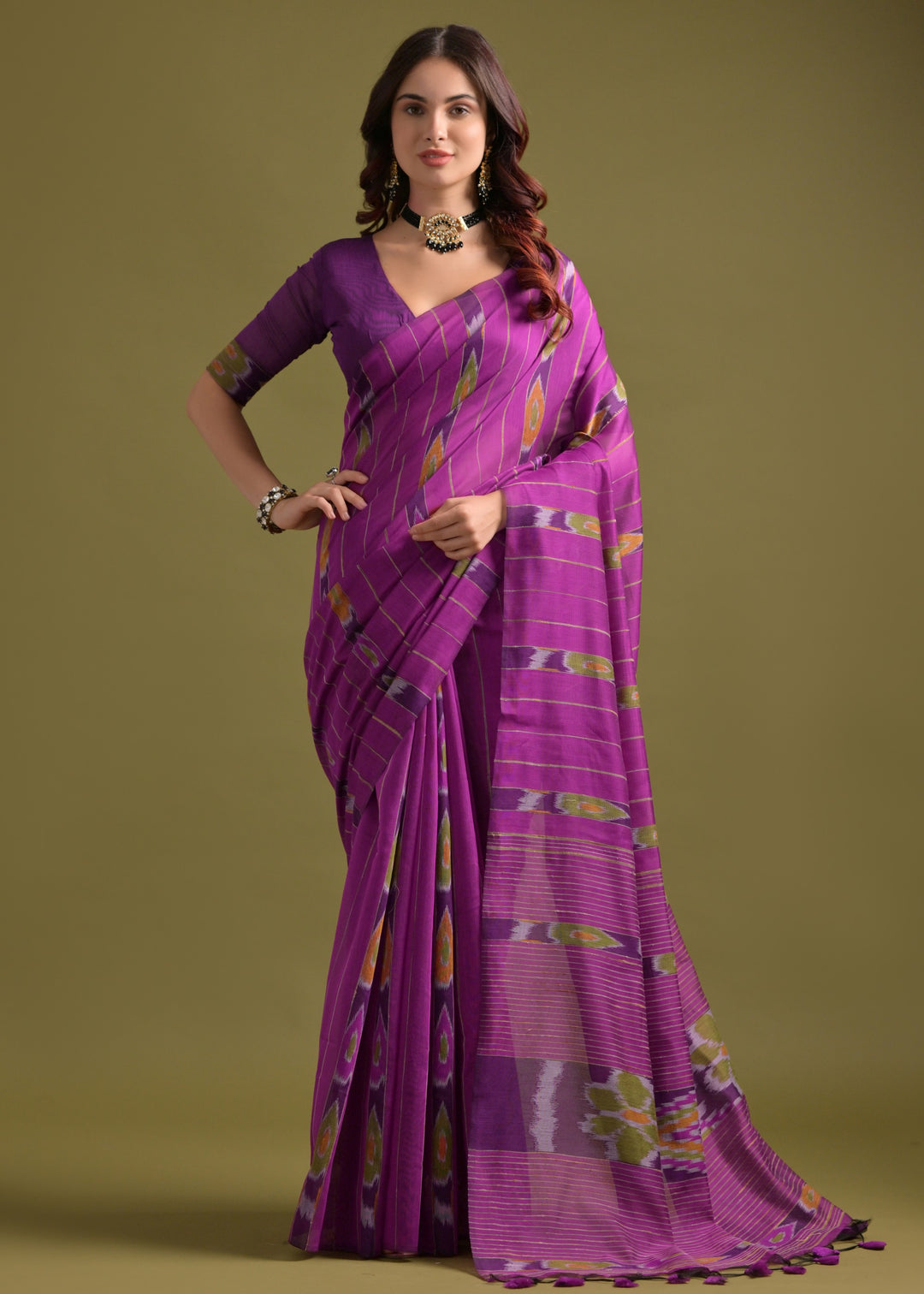 Ultra Pink Soft Ikkat Cotton Printed Saree