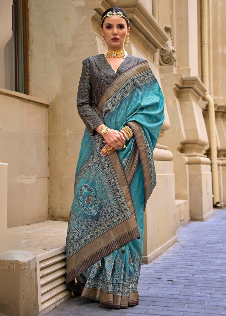 Sapphire Blue Poly Viscose Silk Saree With Foil Print