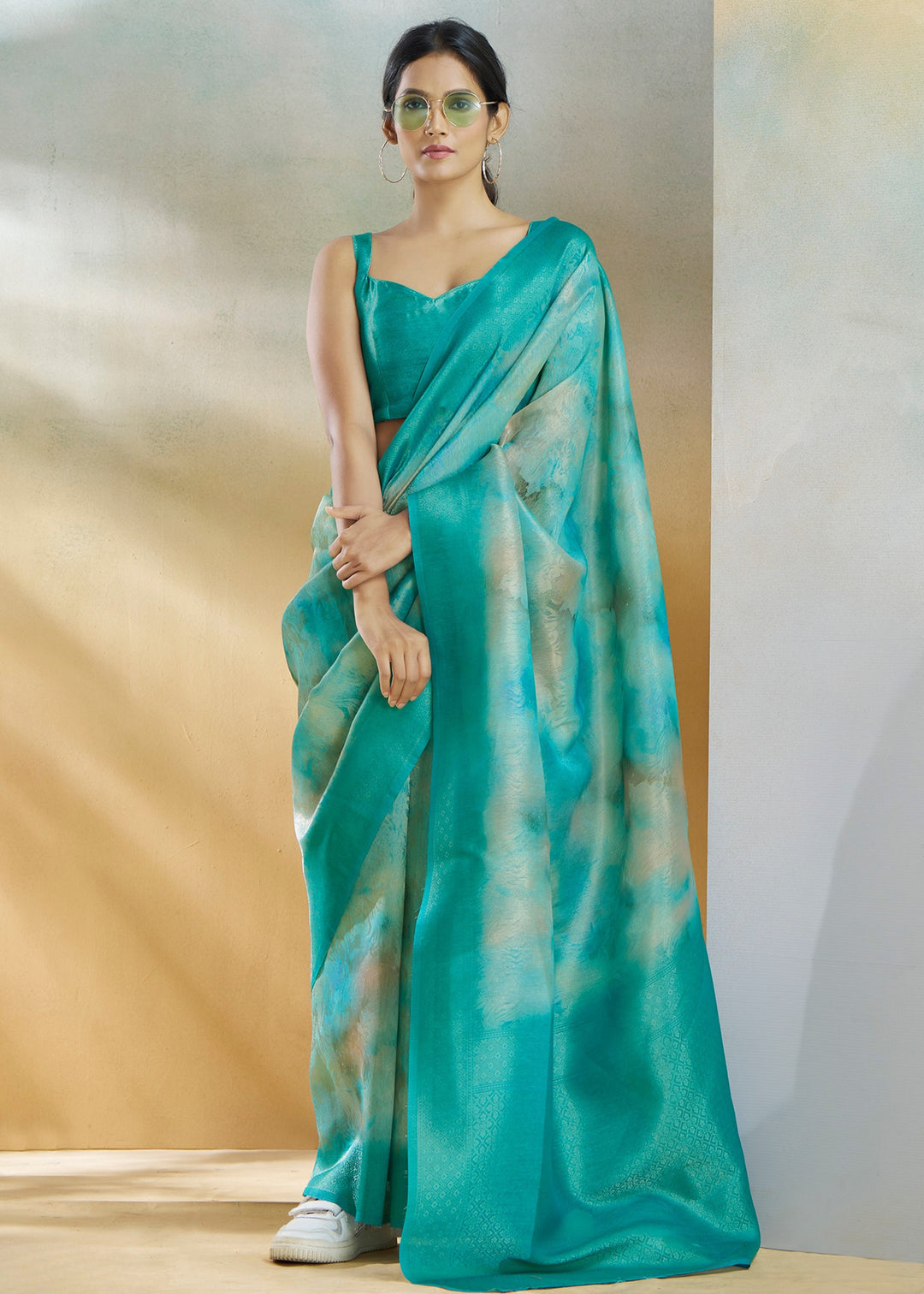 Aqua Green Handloom Weaving Silk Saree