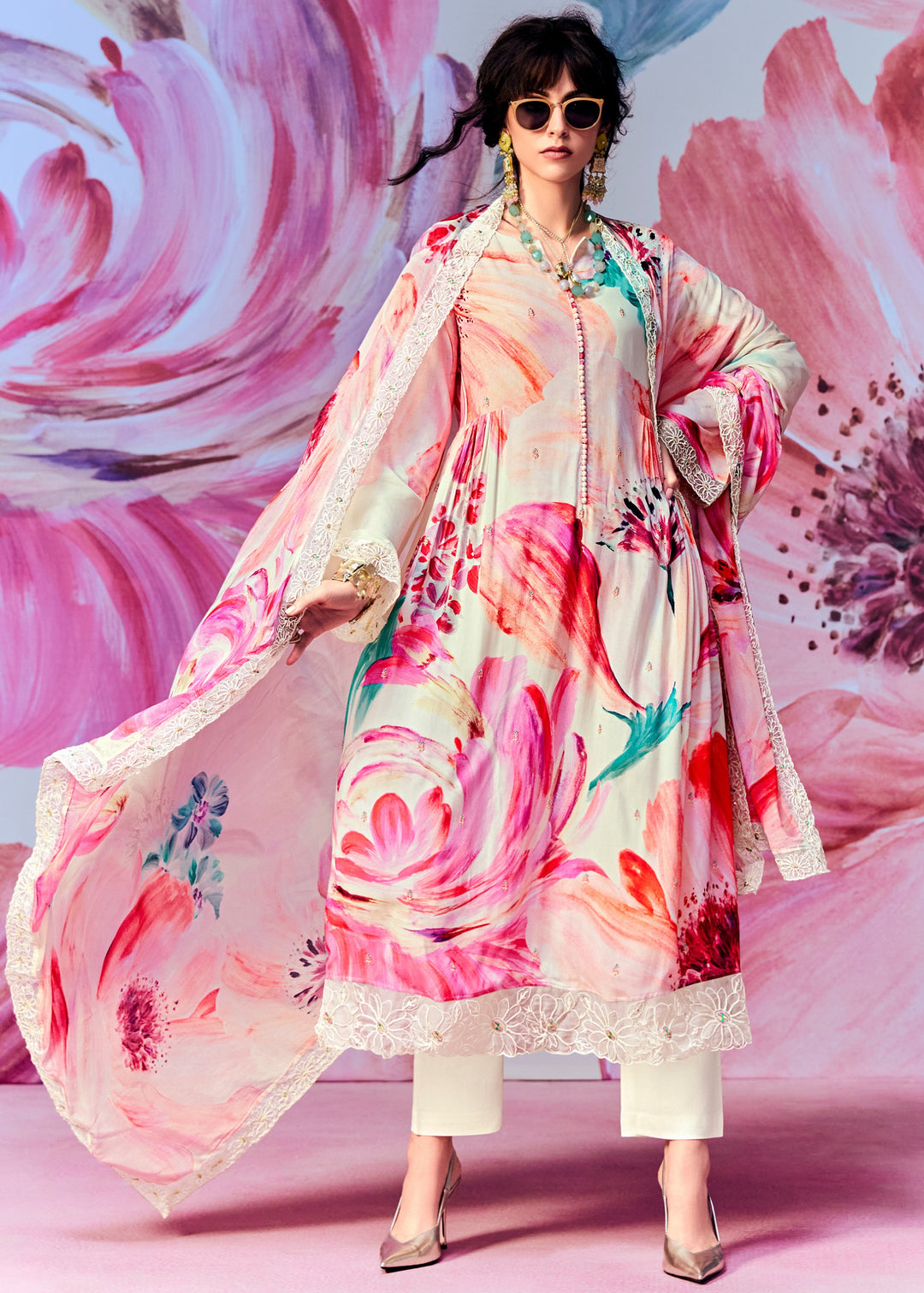 Off-White with Multicolor Pure Muslin with Embroidery Salwar suit