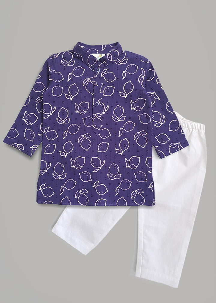 Organic Cotton Embroidered Kurta paired with Pajama Pants - Lemons