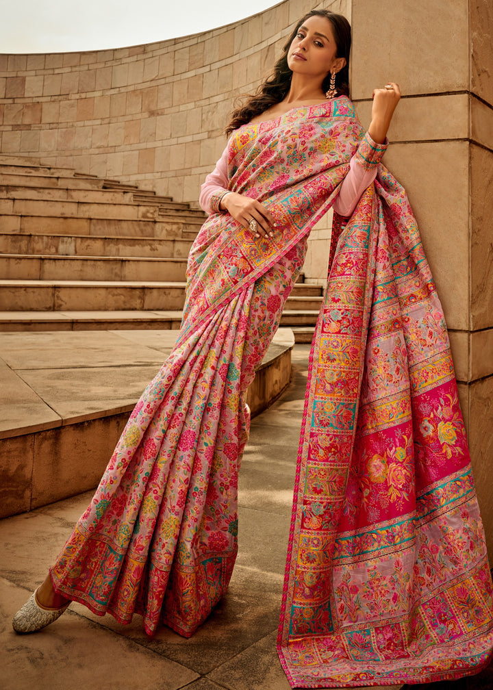 Soft Pink Kashmiri Modal Handloom Weaving Saree