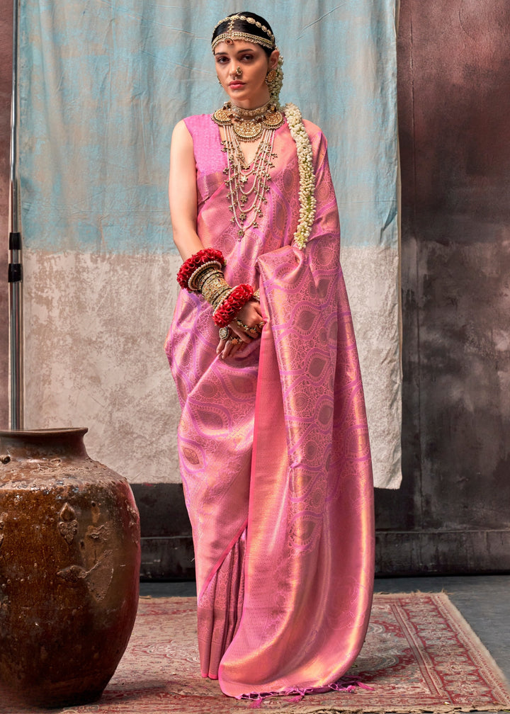 Light Deep Pink Handloom Weaving Silk Saree