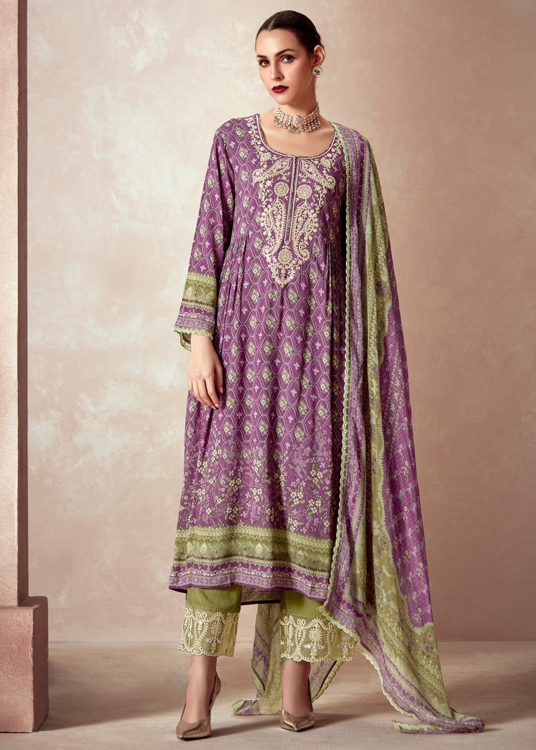 Purple Pure Muslin with Dori Embroidery Salwar Suit