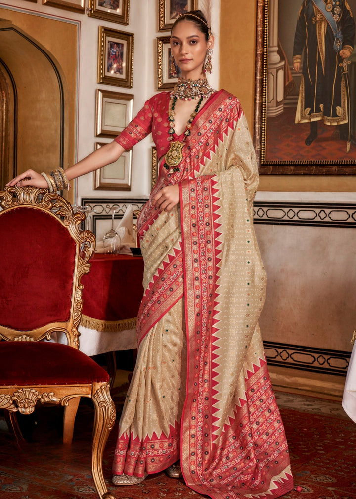 Sand Brown Silk Saree With Traditional Classic Design