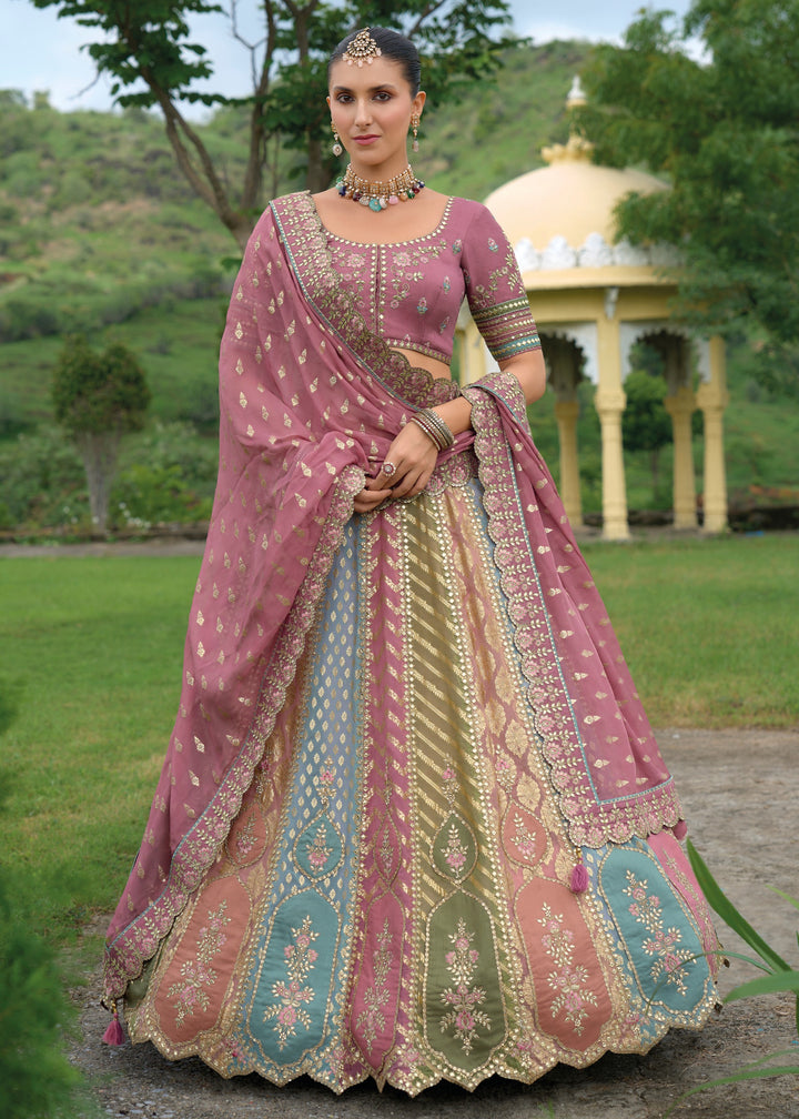 Chinese Purple Banarasi Silk Lehenga With Heavy Embroidery Work