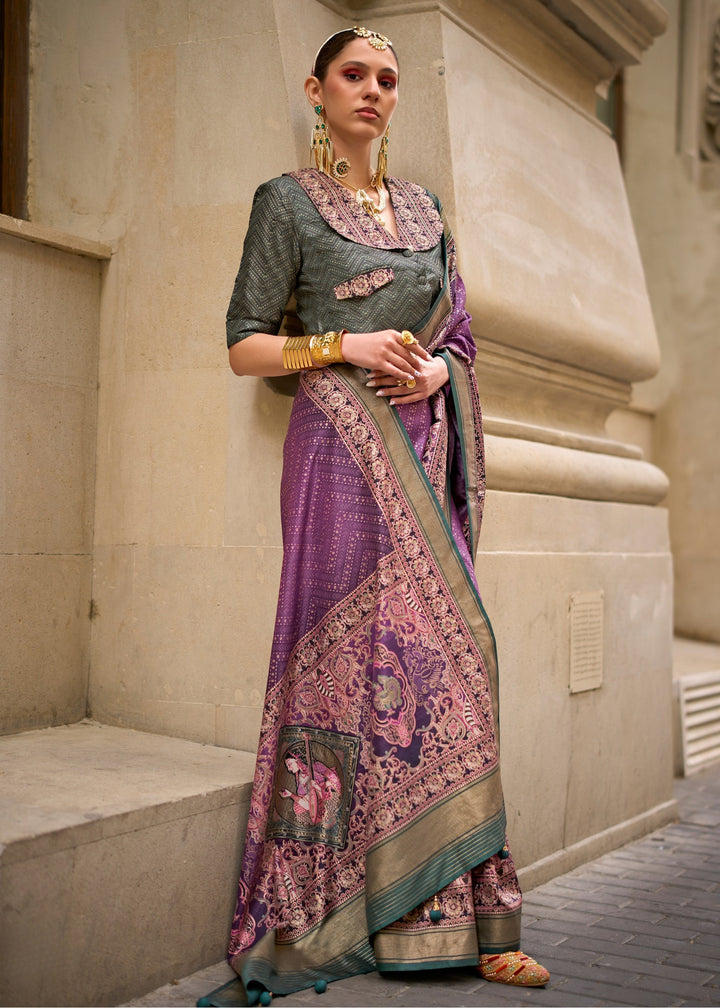 Purple Poly Viscose Silk Saree With Foil Print