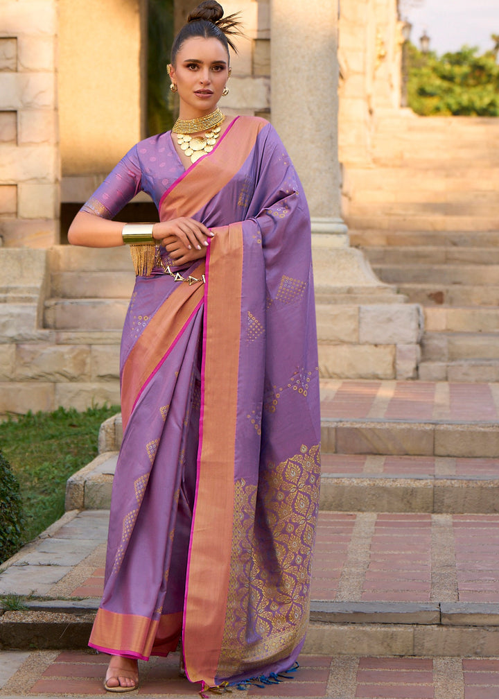 Violet Handloom Weaving Satin Silk Saree