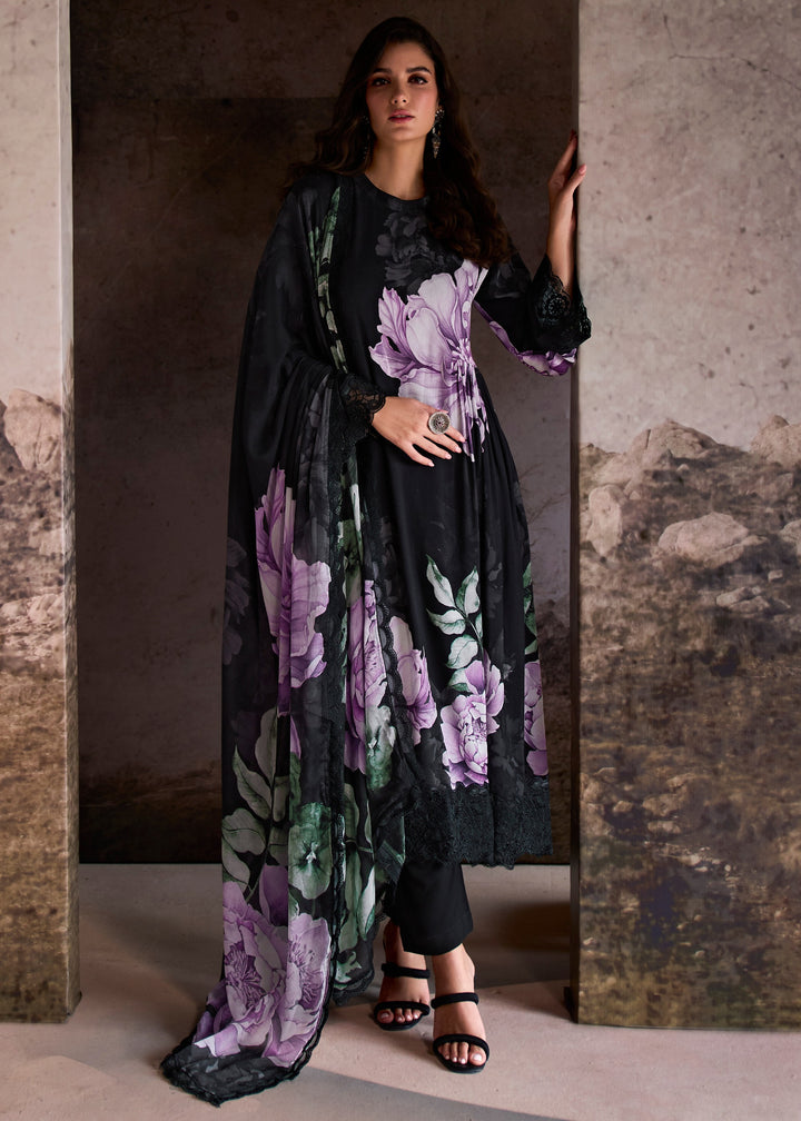 Black Pure Muslin with Digital Print Salwar Suit