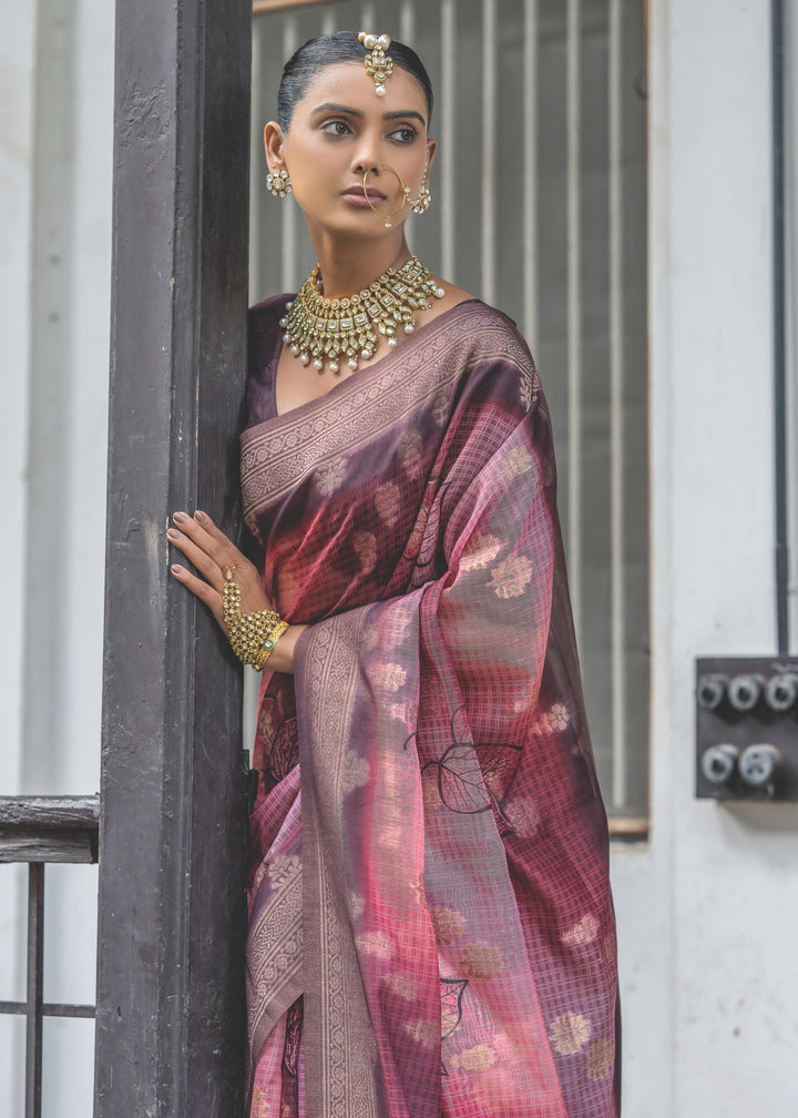 Red Violet Woven Silk Saree