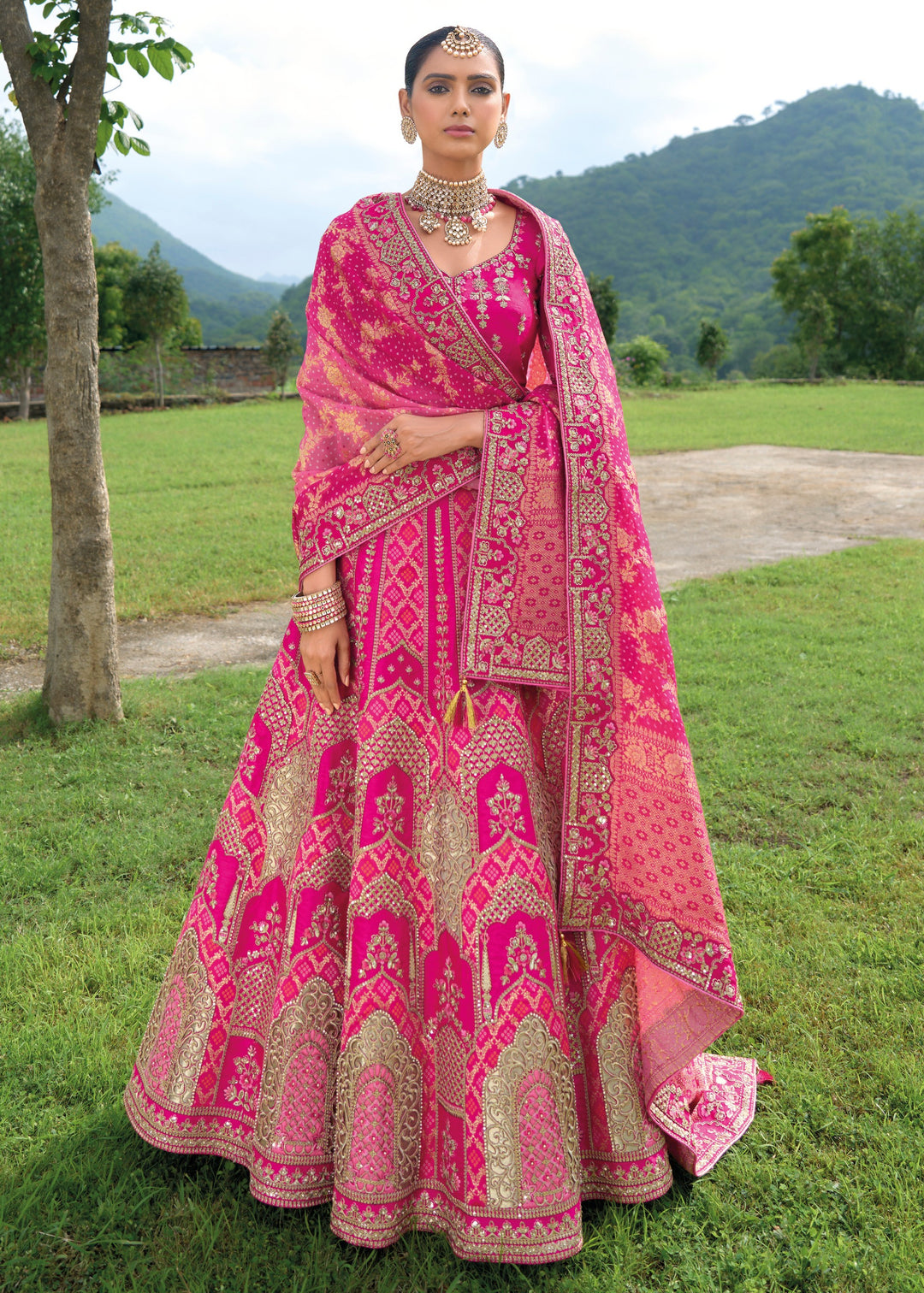 Rani Pink Banarasi Silk Lehenga With Heavy Embroidery Work