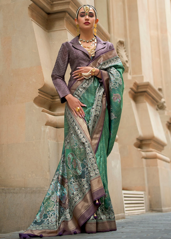 Jade Green Poly Viscose Silk Saree With Foil Print