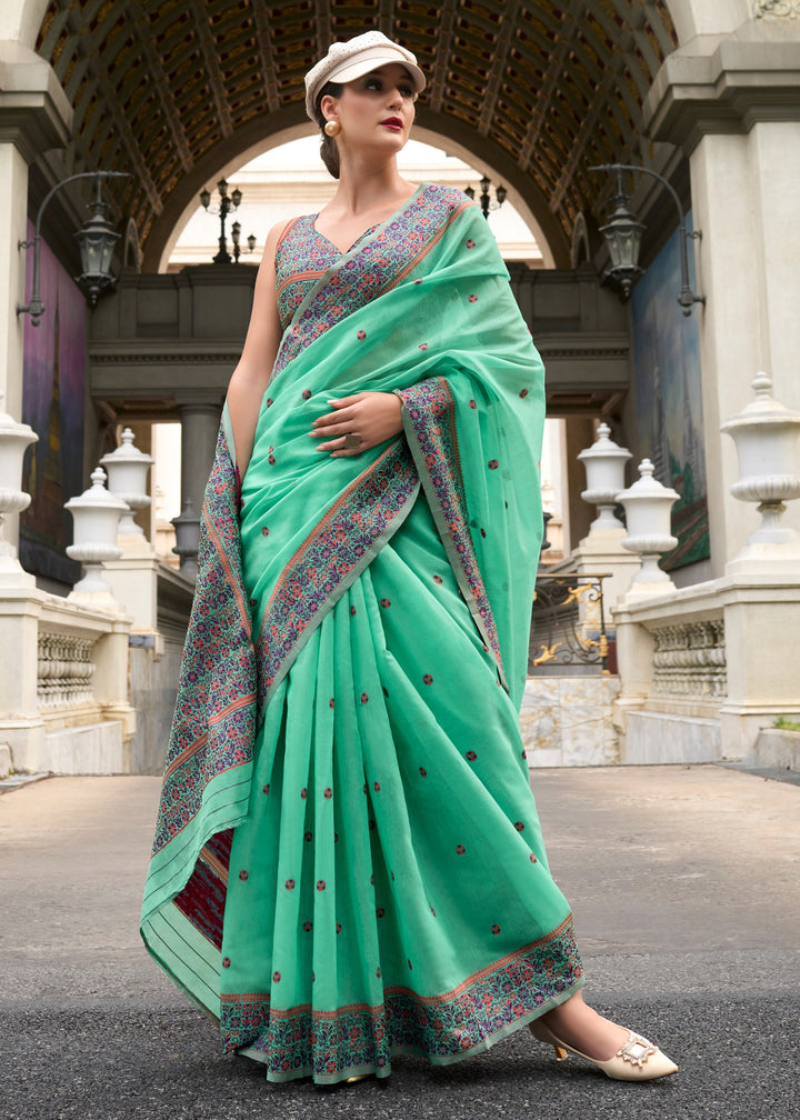 Mint Green Soft Linen Cotton Silk Saree