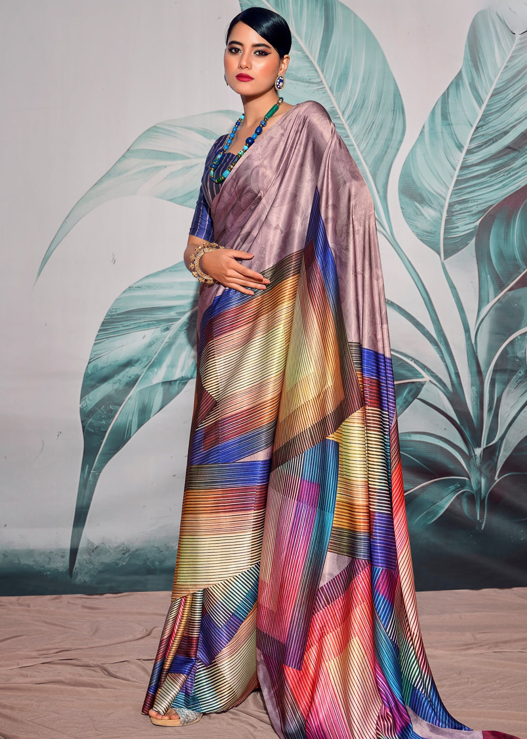 Multi Coloured Satin Crepe With Digital print