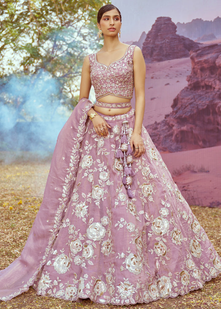 Lavender Organza Sequins embroidery Lehenga