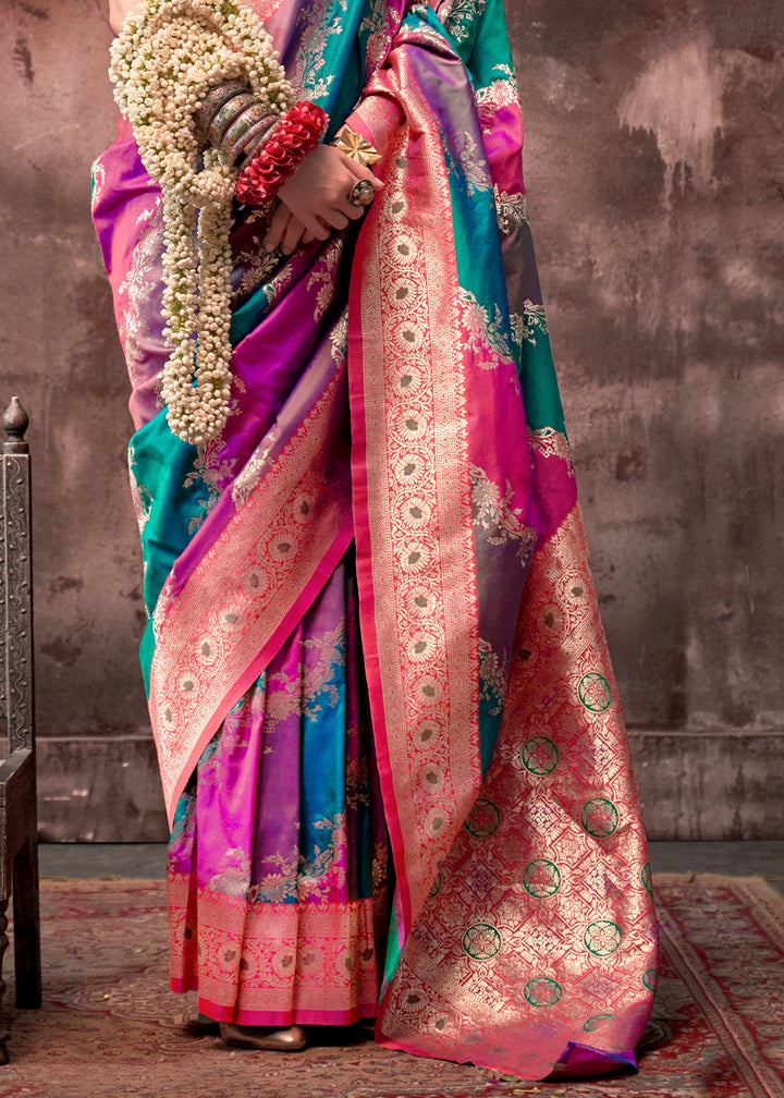 Blue & Pink Rangkaat Handloom Silk Saree