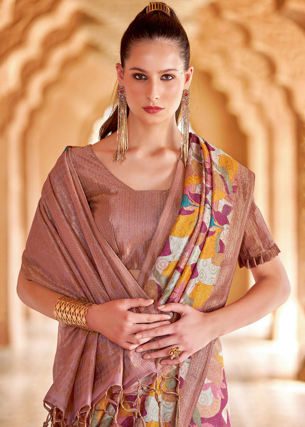 Light Mauve Purple Floral Printed Cotton Silk Saree:Summer Collection