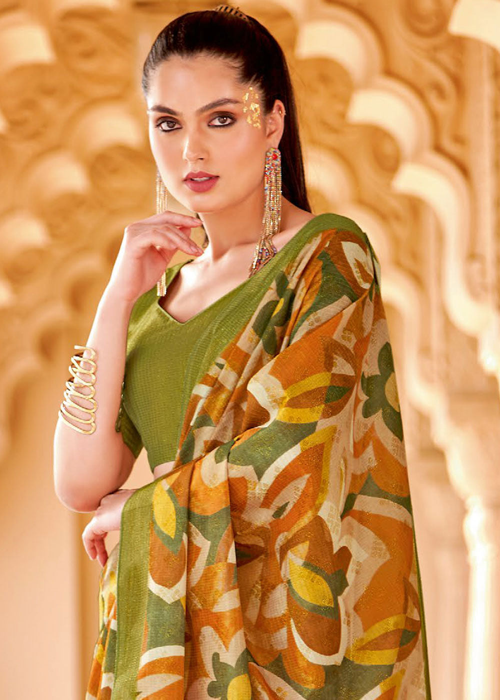 Light Green Floral Printed Cotton Silk Saree:Summer Collection