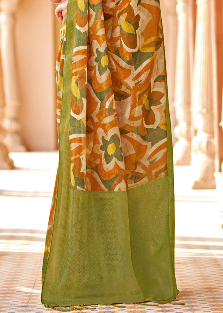 Light Green Floral Printed Cotton Silk Saree:Summer Collection