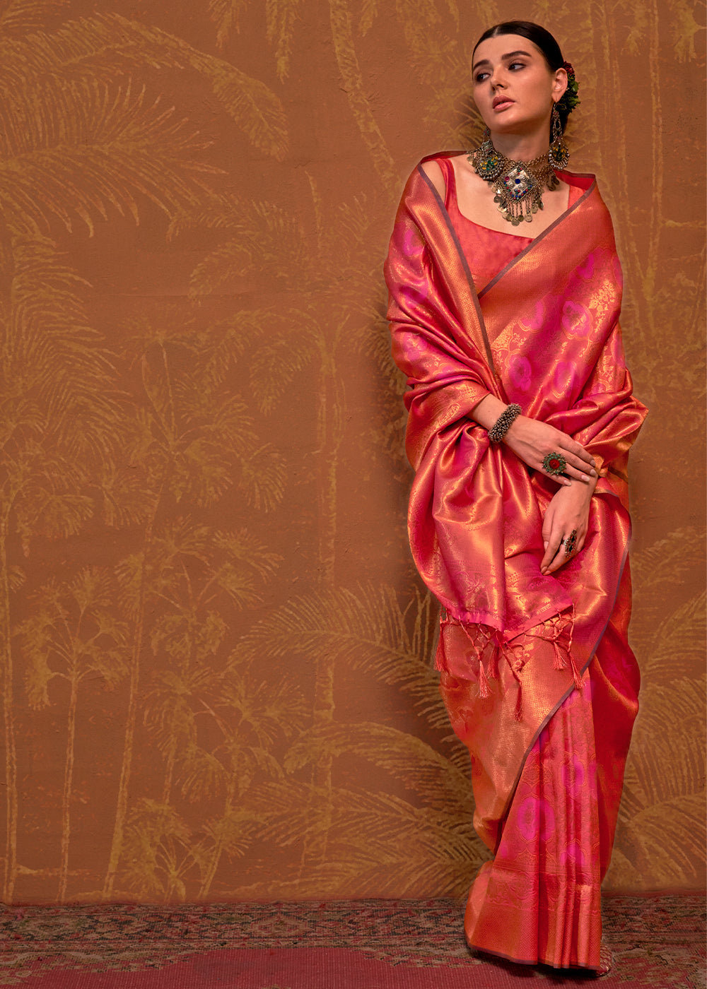 Pink & Golden Handloom Woven Designer Silk Saree