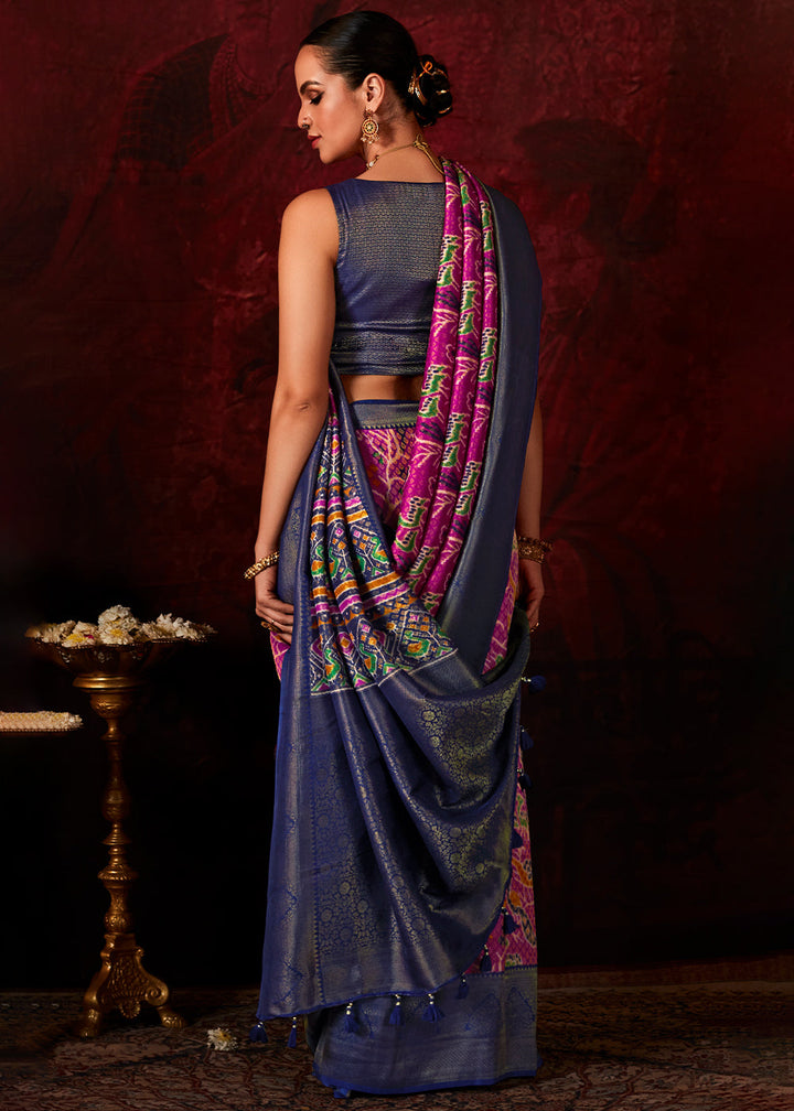 Pink & Purple Patola Printed Silk Saree with Contrast Blouse