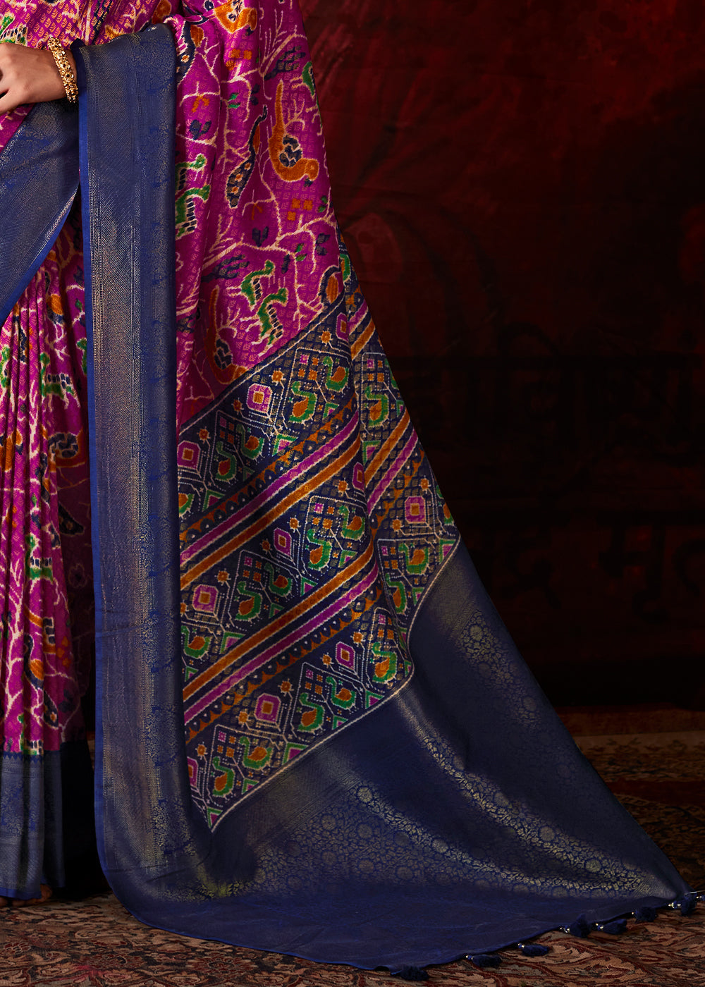 Pink & Purple Patola Printed Silk Saree with Contrast Blouse