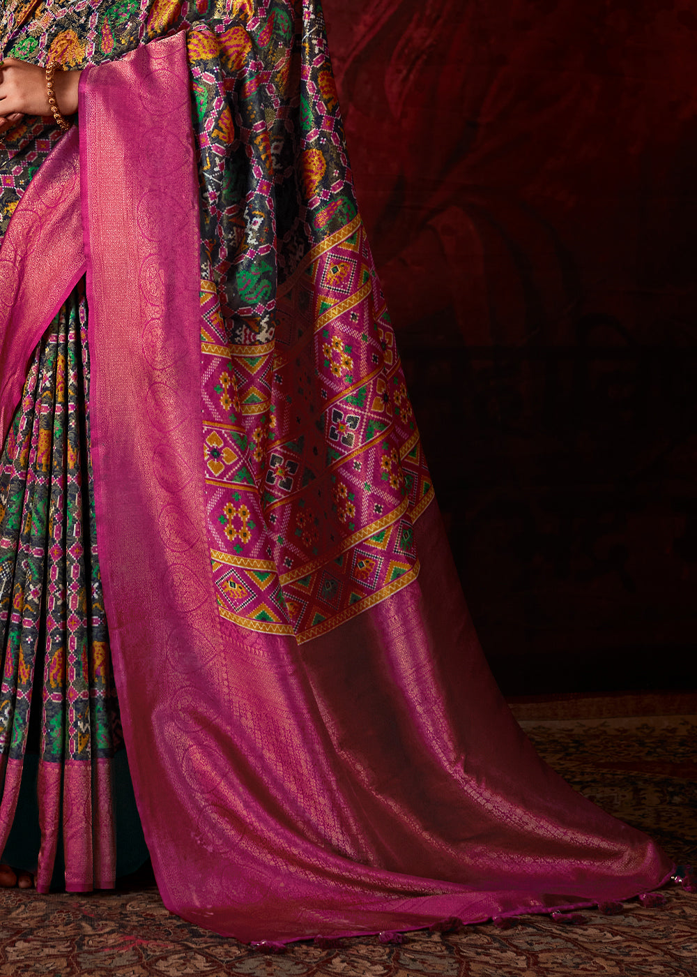 Shades Of Pink Patola Printed Silk Saree with Contrast Blouse