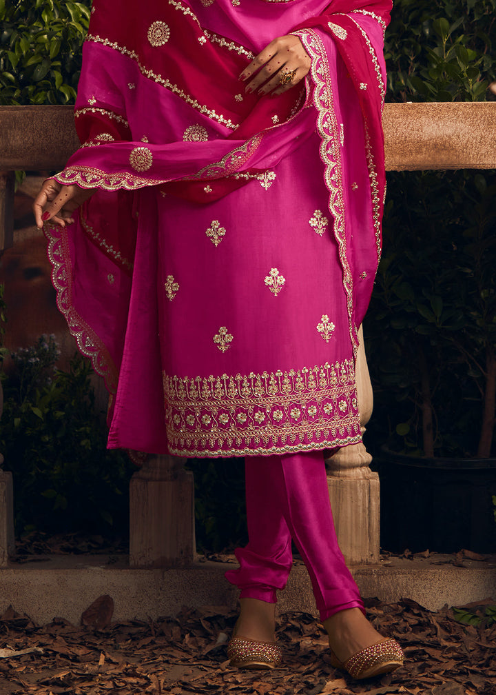 Magenta Pink Silk Salwar Suit with Intricate Embroidery work