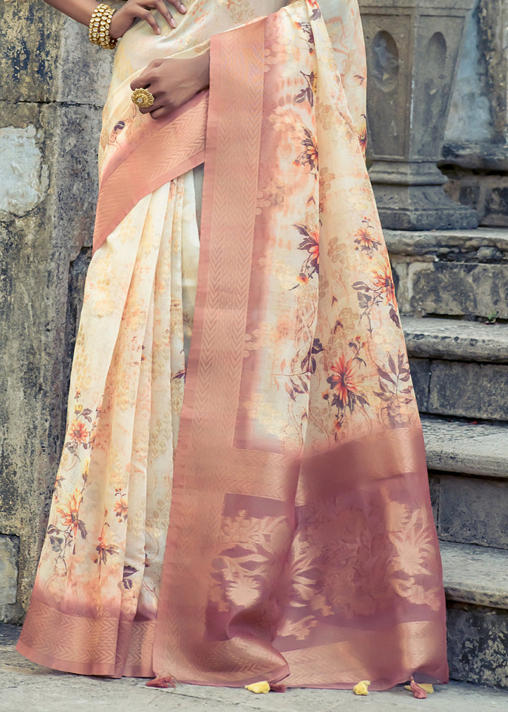 Multi Colored Floral Printed Silk Saree