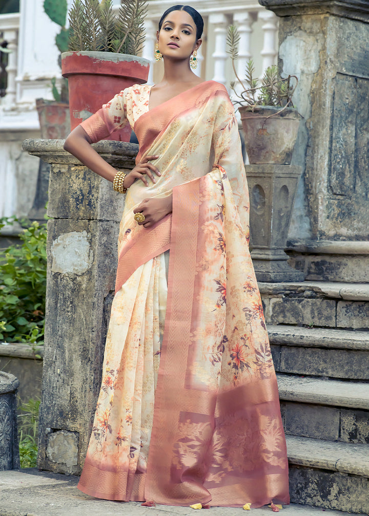 Multi Colored Floral Printed Silk Saree