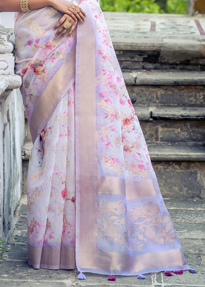 Shades Of Purple Floral Printed Silk Saree